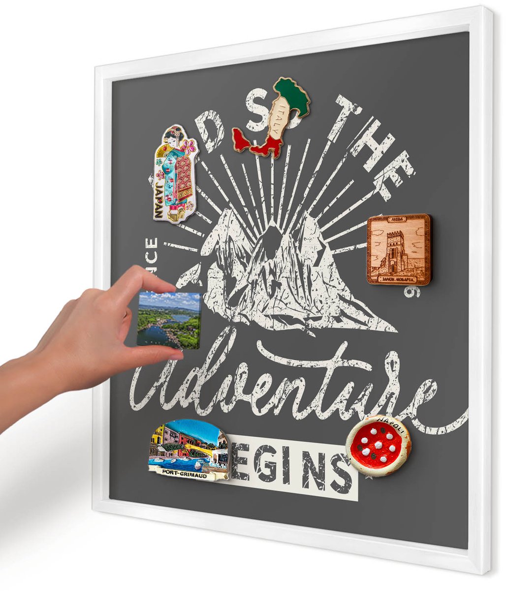 Artprintcave Grijs Magneetbord mit Witte Lijst - 50x50 cm - Berginscriptie Magneetbord Voor Keuken - Vintage Notitiebord - Teksten