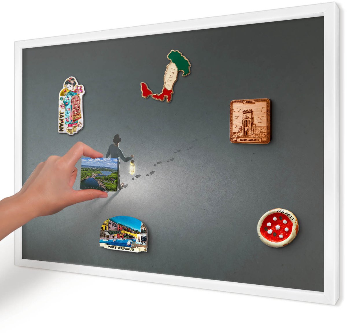 Artprintcave Grijs Magneetbord mit Witte Lijst - 60x40 cm - Nachtwandeling Wandbord Magnetisch - Abstract Magnetisch Bord Voor Magneten - Deel