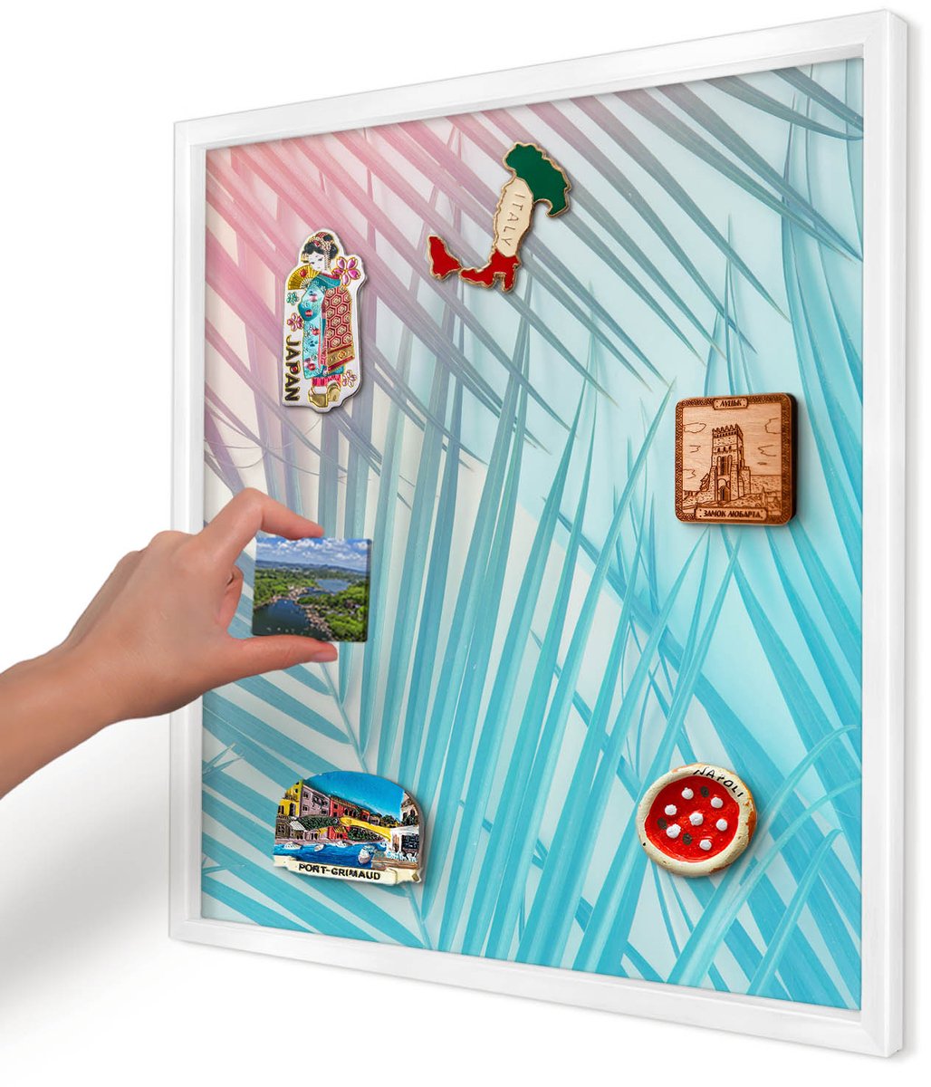 Artprintcave Turkoois Magneetbord mit Witte Lijst - 50x50 cm - Tropische Elegantie Magneetbord Voor Foto's - Abstract Magneet Bord mit Frame - Bloemen En Planten