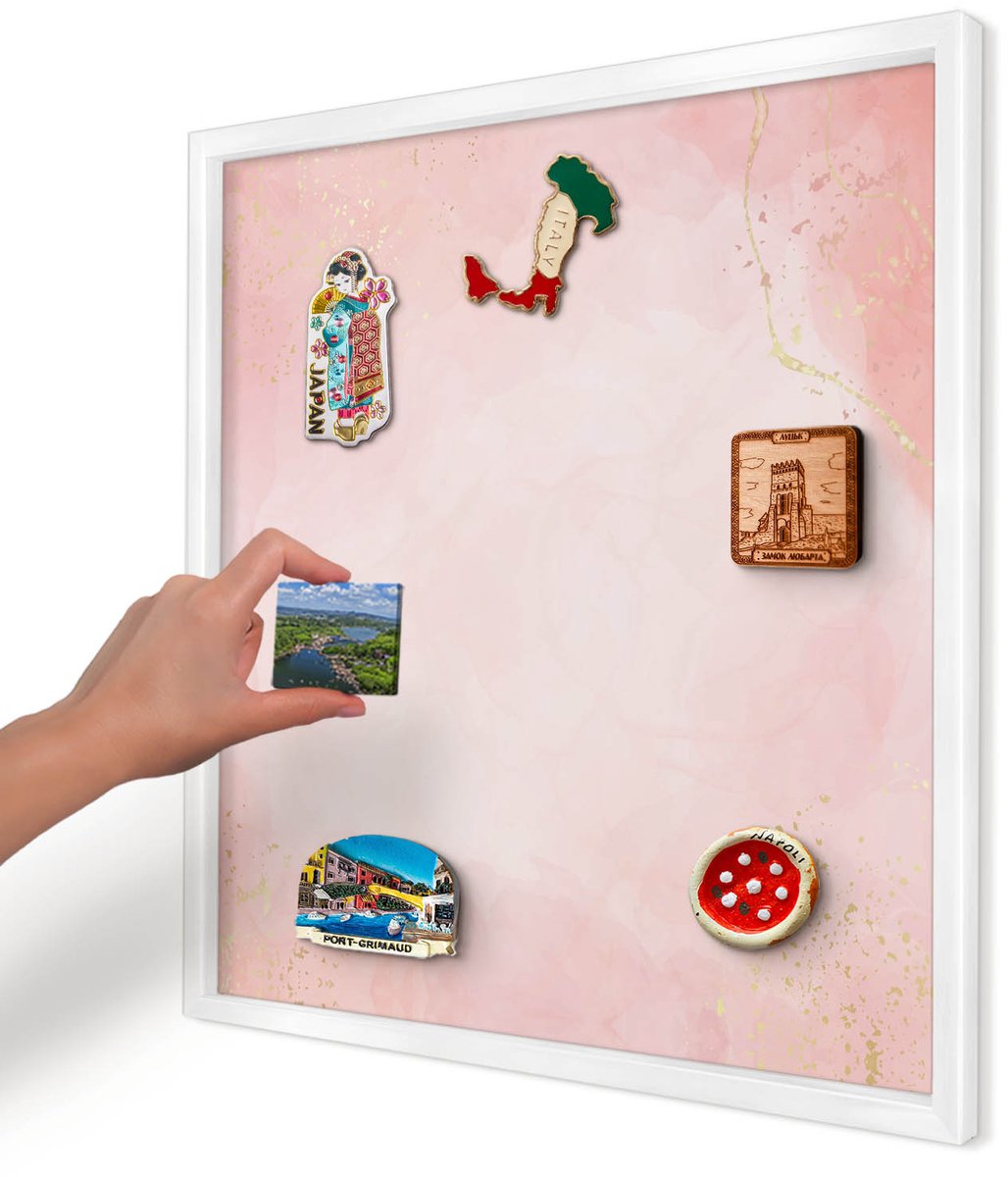 Artprintcave Roze Magneetbord mit Witte Lijst - 50x50 cm - Subtiele Elegantie Magnetisch Bord Voor Magneten - Waterverf Magneet Bord mit Frame - Achtergronden En Patronen