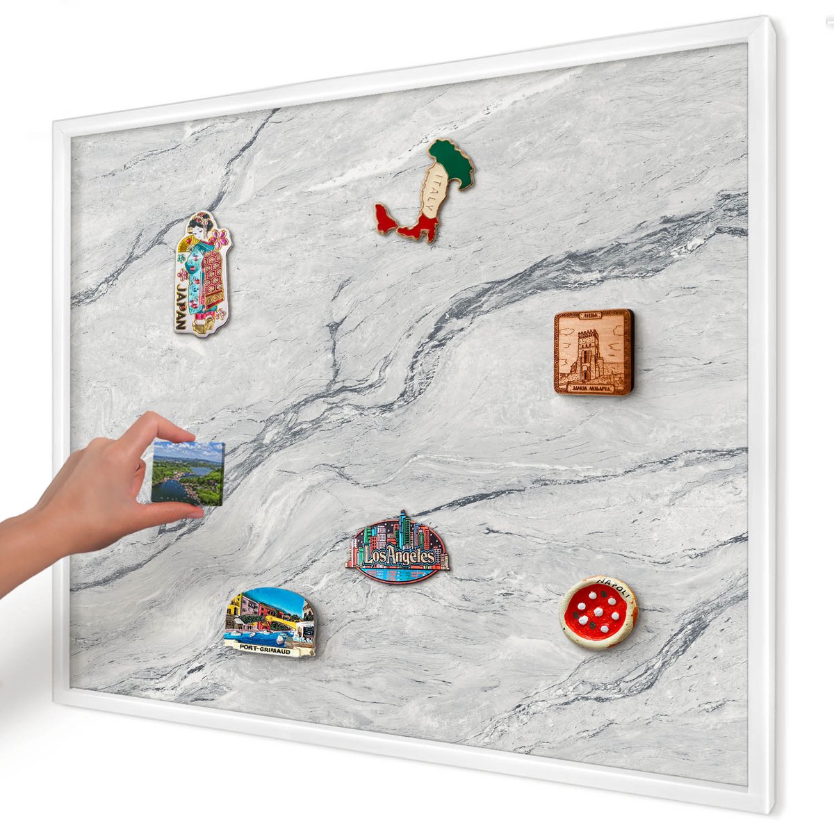 Artprintcave Grijs Magneetbord mit Witte Lijst - 80x60 cm - Grijze Elegantie Memobord Keuken - Minimalist Notitiebord - Texturen