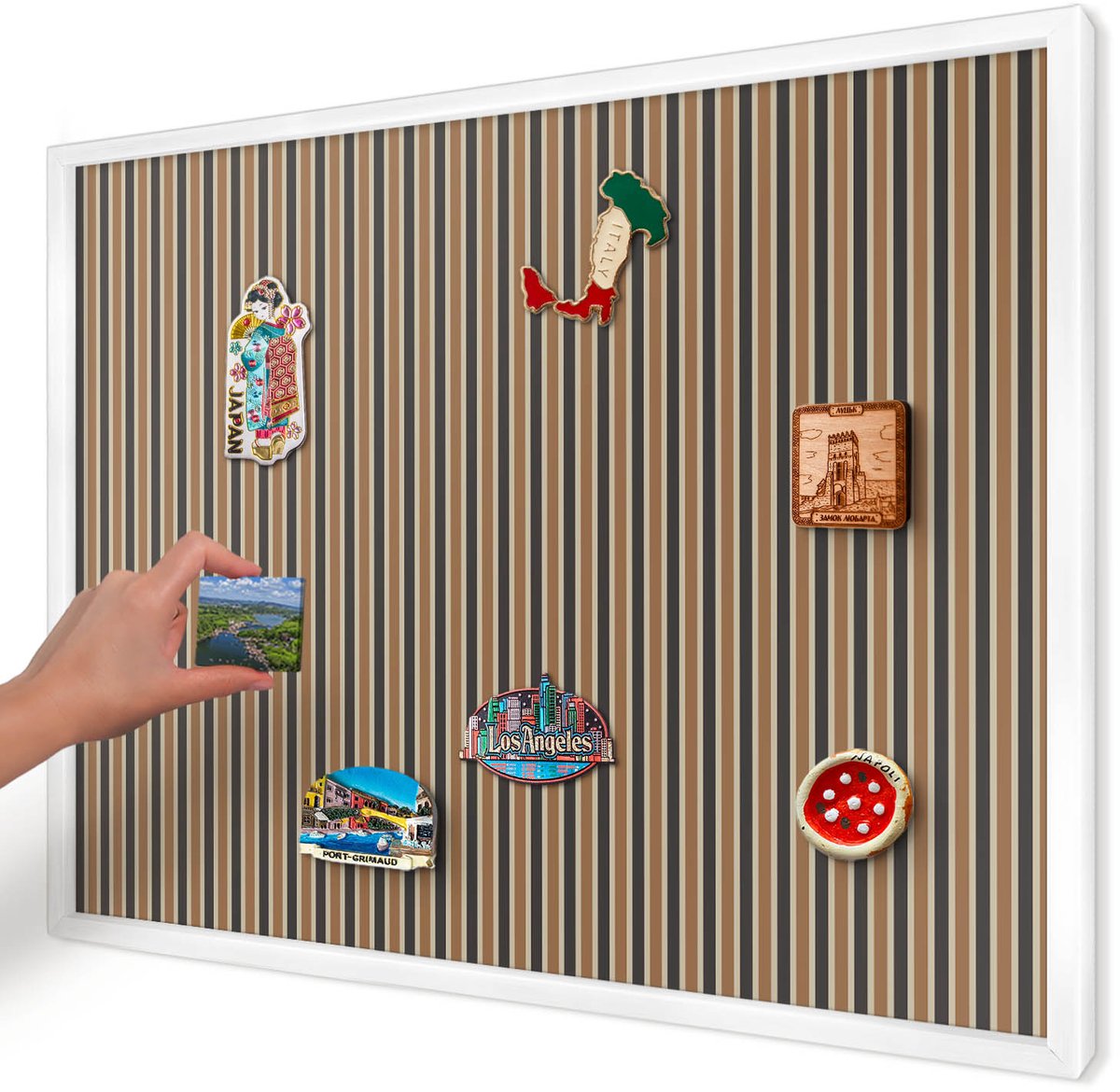 Artprintcave Bruin Magneetbord mit Witte Lijst - 70x50 cm - Geometrisch Patroon Memobord Keuken - Geometrische Wandbord Magnetisch - Geometrische