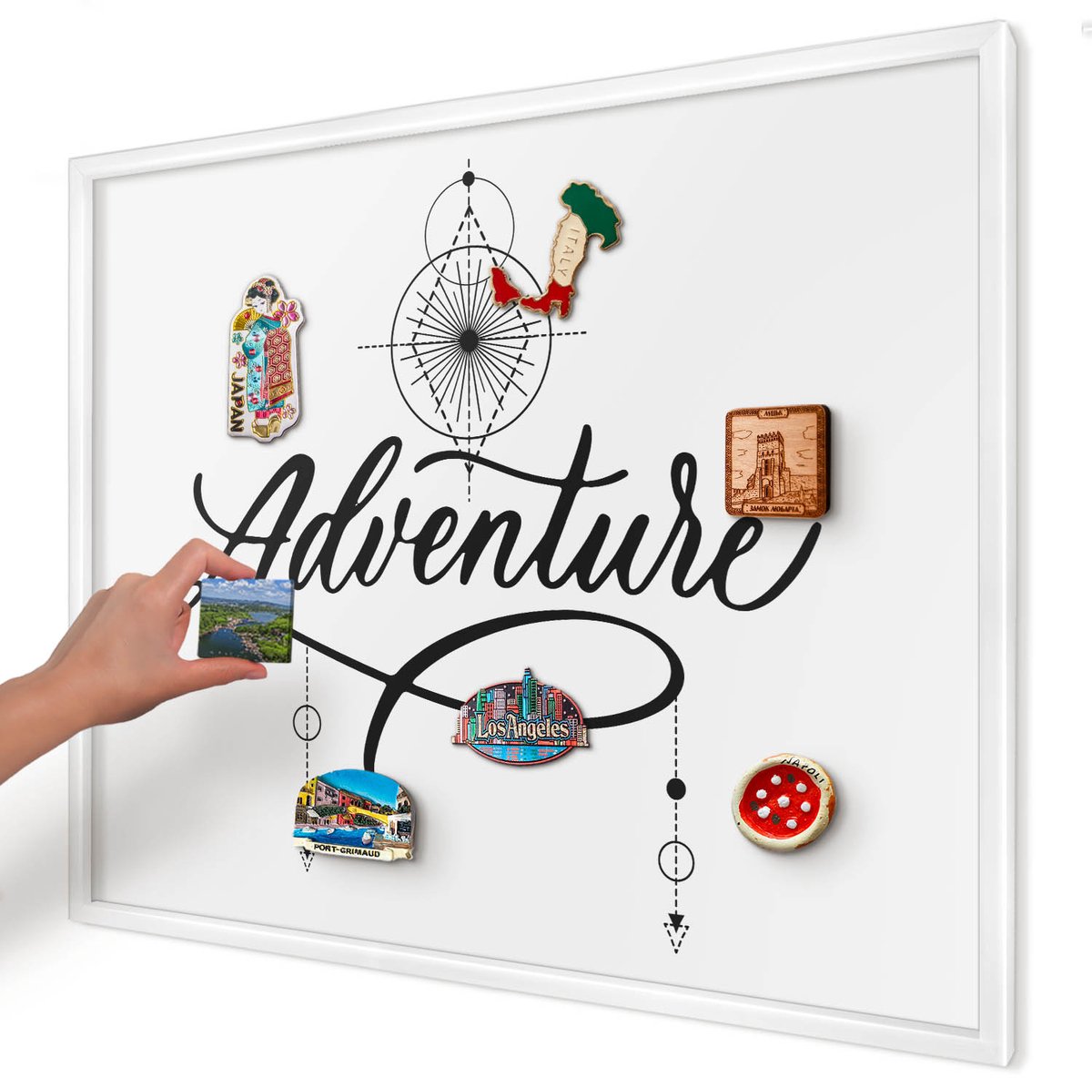 Artprintcave Wit Magneetbord mit Witte Lijst - 80x60 cm - Typografisch Avontuur Magneetbord Voor Keuken - Typografisch Memobord Keuken - Teksten