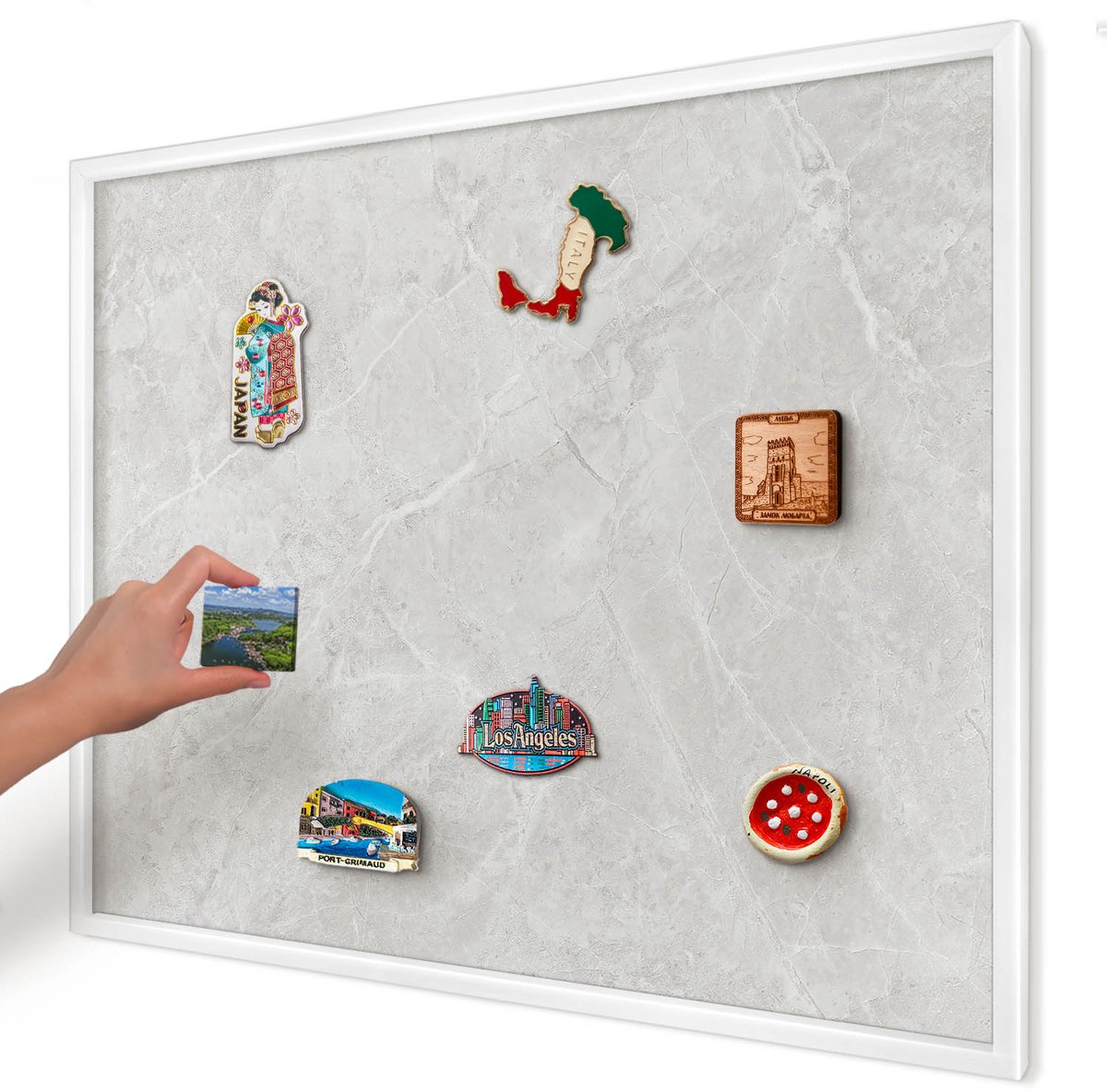 Artprintcave Grijs Magneetbord mit Witte Lijst - 80x60 cm - Grijs Marmer Magnetisch Bord Voor Magneten - Minimalist Notitiebord - Texturen
