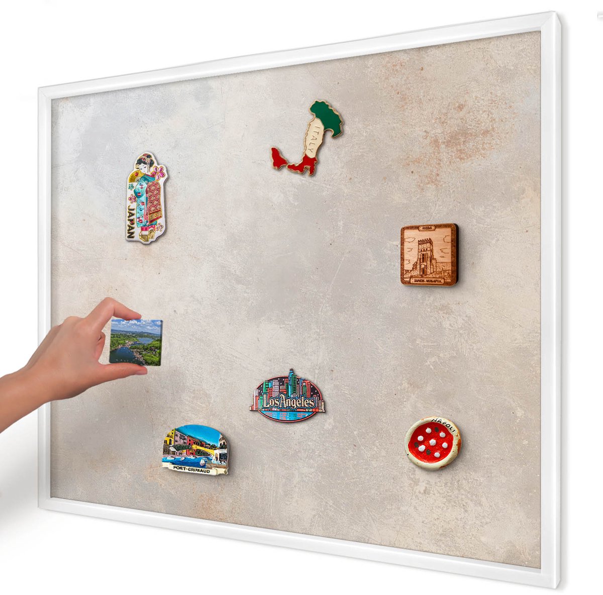 Artprintcave Grijs Magneetbord mit Witte Lijst - 80x60 cm - Neutrale Achtergrond Magnetisch Bord Voor Magneten - Minimalist Wandbord Magnetisch - Texturen