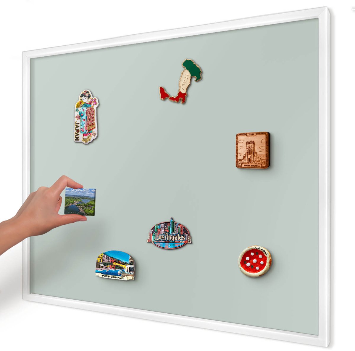 Artprintcave Groente Magneetbord mit Witte Lijst - 80x60 cm - Lichte Munt Magnetisch Bord Voor Magneten - Minimalist Magneetbord Voor Foto's - Achtergronden En Patronen