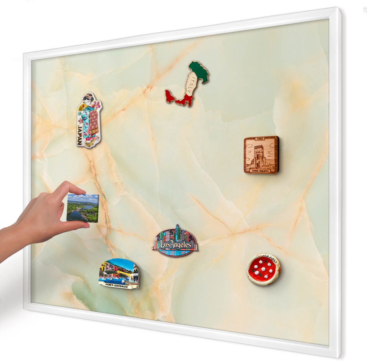 Artprintcave Romig Magneetbord mit Witte Lijst - 80x60 cm - Marmeren Elegantie Magneetbord Voor Keuken - Modern Magnetisch Bord - Texturen