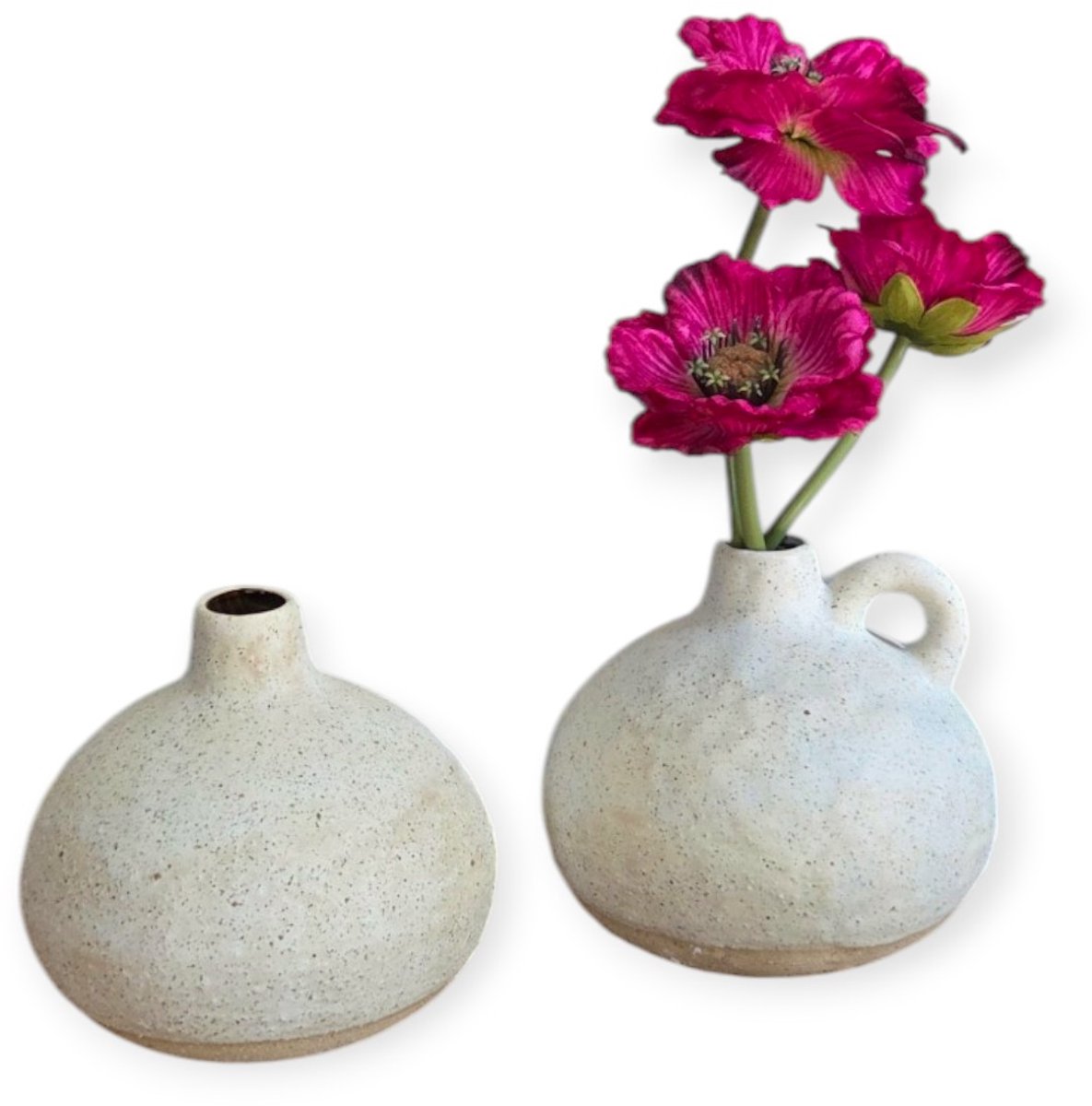 Home Society - Vaasjes - Keramiek - Set van 2 - Bolvorm - Beige/Wit - 13 x 12 cm