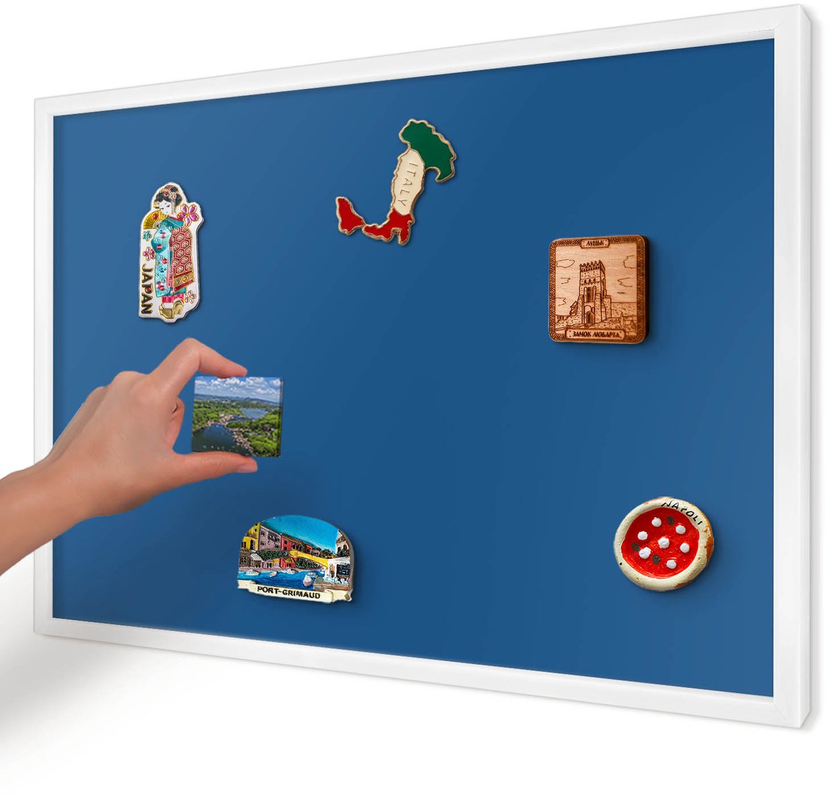 Artprintcave Marine Magneetbord mit Witte Lijst - 60x40 cm - Donkerblauw Magneet Bord mit Frame - Minimalist Magneetbord Voor Foto's - Achtergronden En Patronen