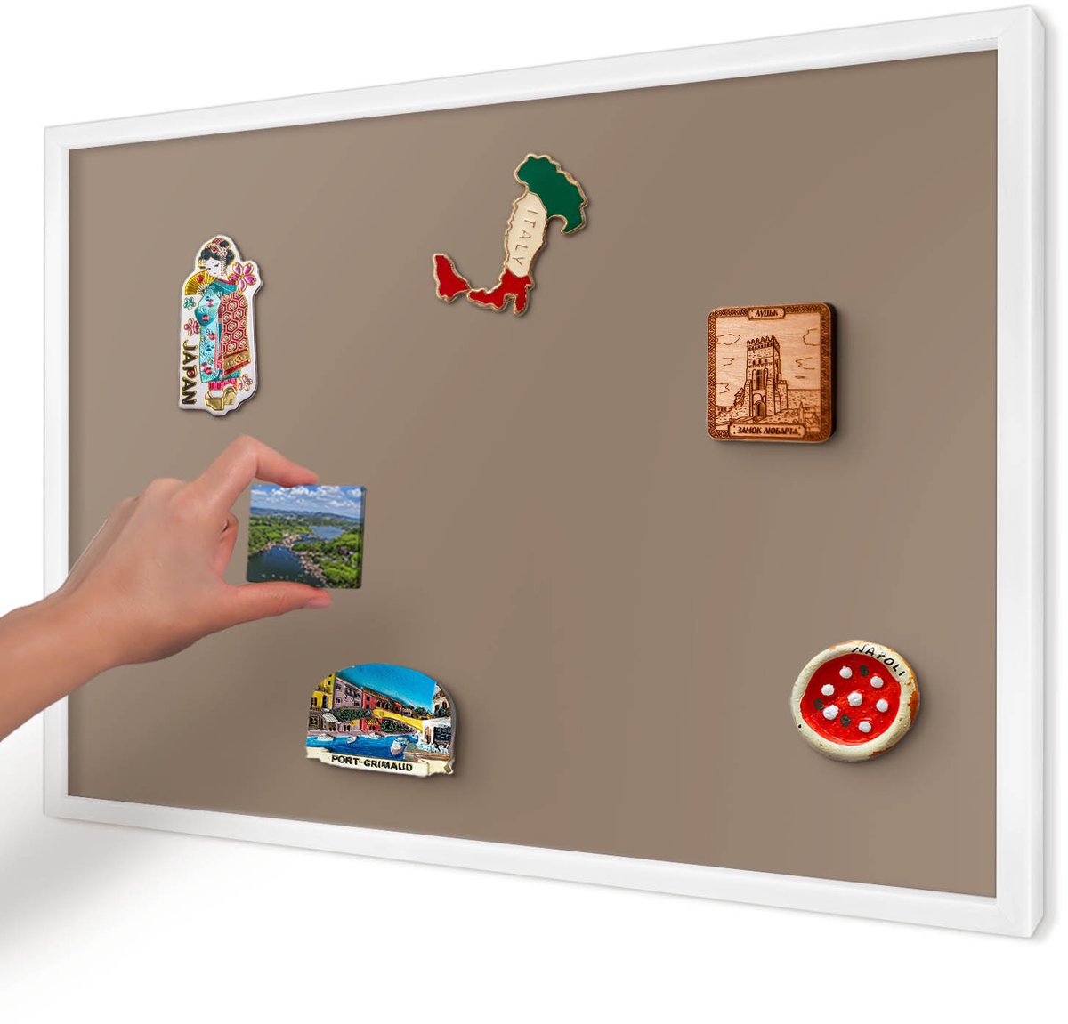 Artprintcave Bruin Magneetbord mit Witte Lijst - 60x40 cm - Neutraal Bruin Wandbord Magnetisch - Minimalist Memobord Keuken - Achtergronden En Patronen