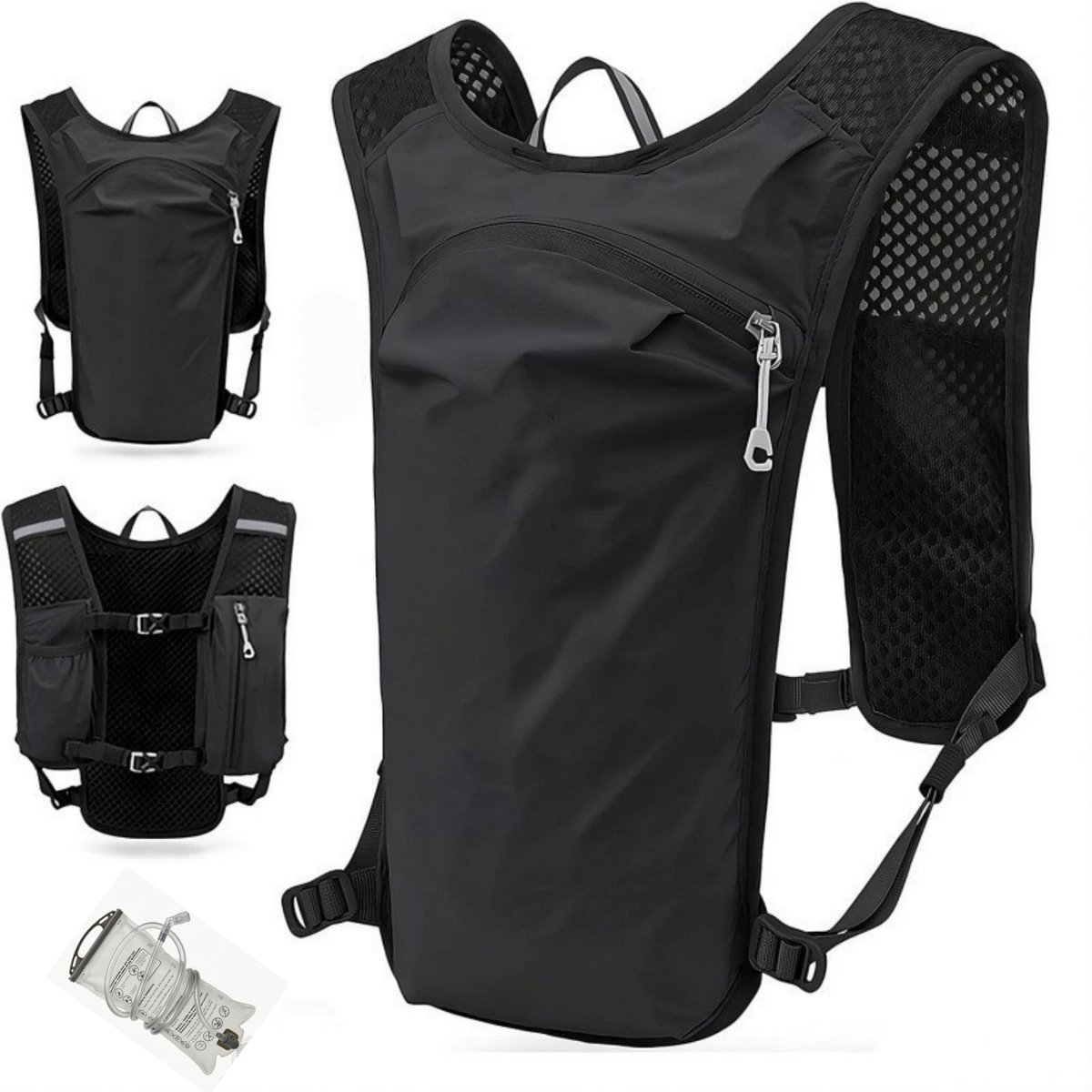 Kraftverdia — Hardloopvest/rugzak met drinksysteem: Lichtgewicht geïsoleerd inclusief drinkzak van 1 5 liter – Geschikt voor wandelen trailrunning wielrennen marathons Zwart