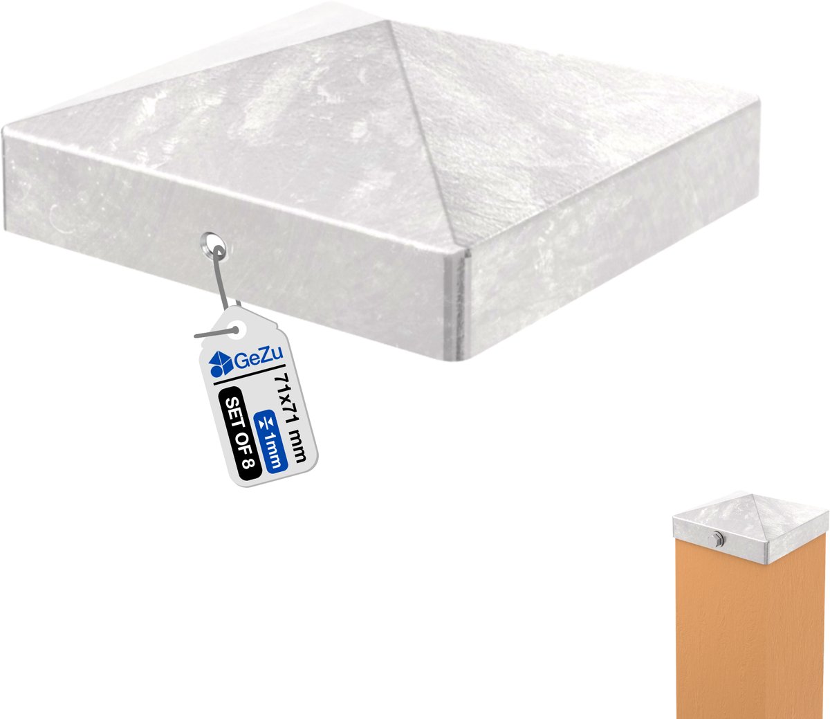 GeZu Impex Paalkappen Thermisch verzinkt Set van 8 71 x 71 mm afdekkap afdek palen kapjes voor schuttingpalen