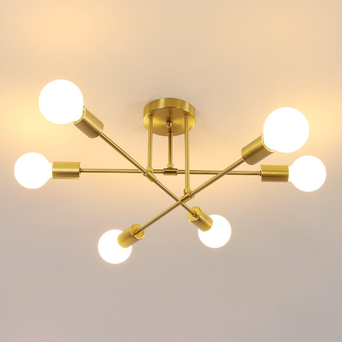 Riserva Industriële Plafondlamp - Goud - 6x E27 Fitting - Vintage Metalen Plafondlamp - Retro Plafondverlichting voor Woonkamer, Eetkamer en Slaapkamer