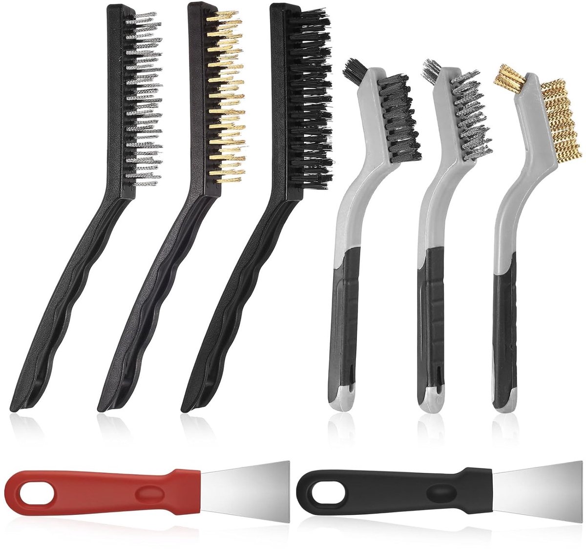 Pack of 8 Wire Brushes, Small Hand Wire Brush Set, Metal Brush, Nylon Brush/Stainless Steel Brush/Brass Wire Brush - ShopVlot