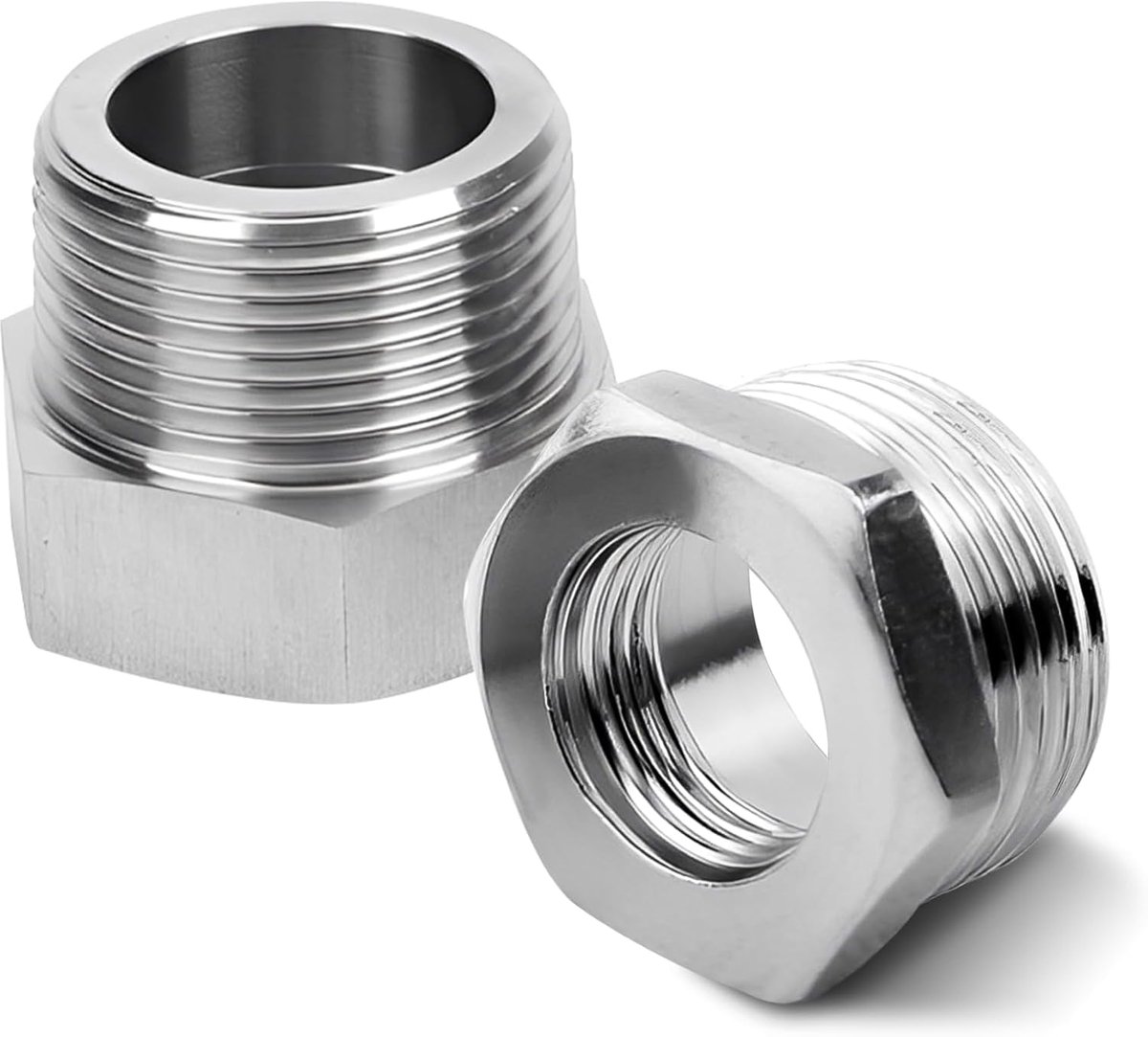 SnelShoppen - 2 Stuks RVS Reducer 1 Inch naar 1/2 Inch, Verbindingsnippel Manneke Draad naar Vrouwtje Draad, AG/IG Verloop, 1 Inch x 1/2 Inch Draad Ko