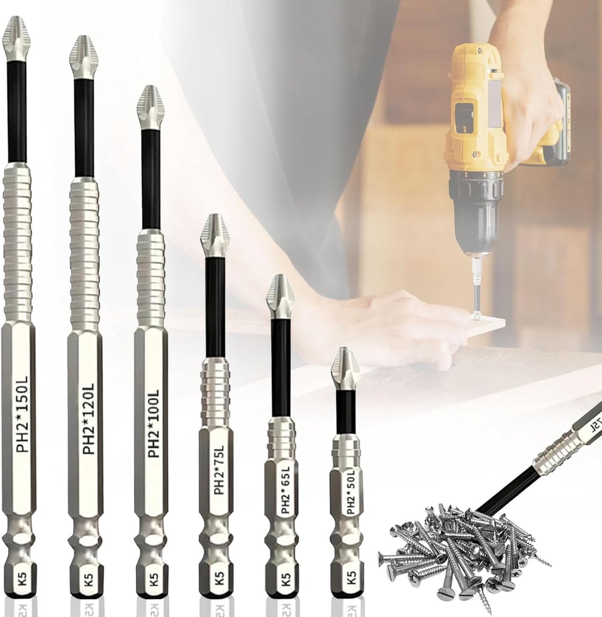 SnelShoppen - 6 Delige Hoge Kwaliteit Magnetische Schroevendraaierset - Diverse Maten 25mm, 50mm, 65mm, 70mm, 90mm, 150mm - Super Magnetisch Gereedsch