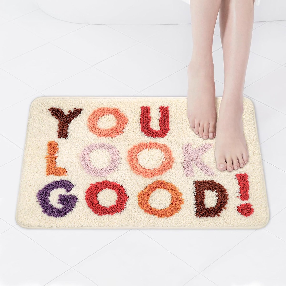 SnelShoppen - Badmat 40 x 60 cm, Badkamer Mat, Douche Mat, Buiten Douche, Kleurrijke Letters, Zachte Microvezel, Antislip Badmat, Badkamer Tapijt voor