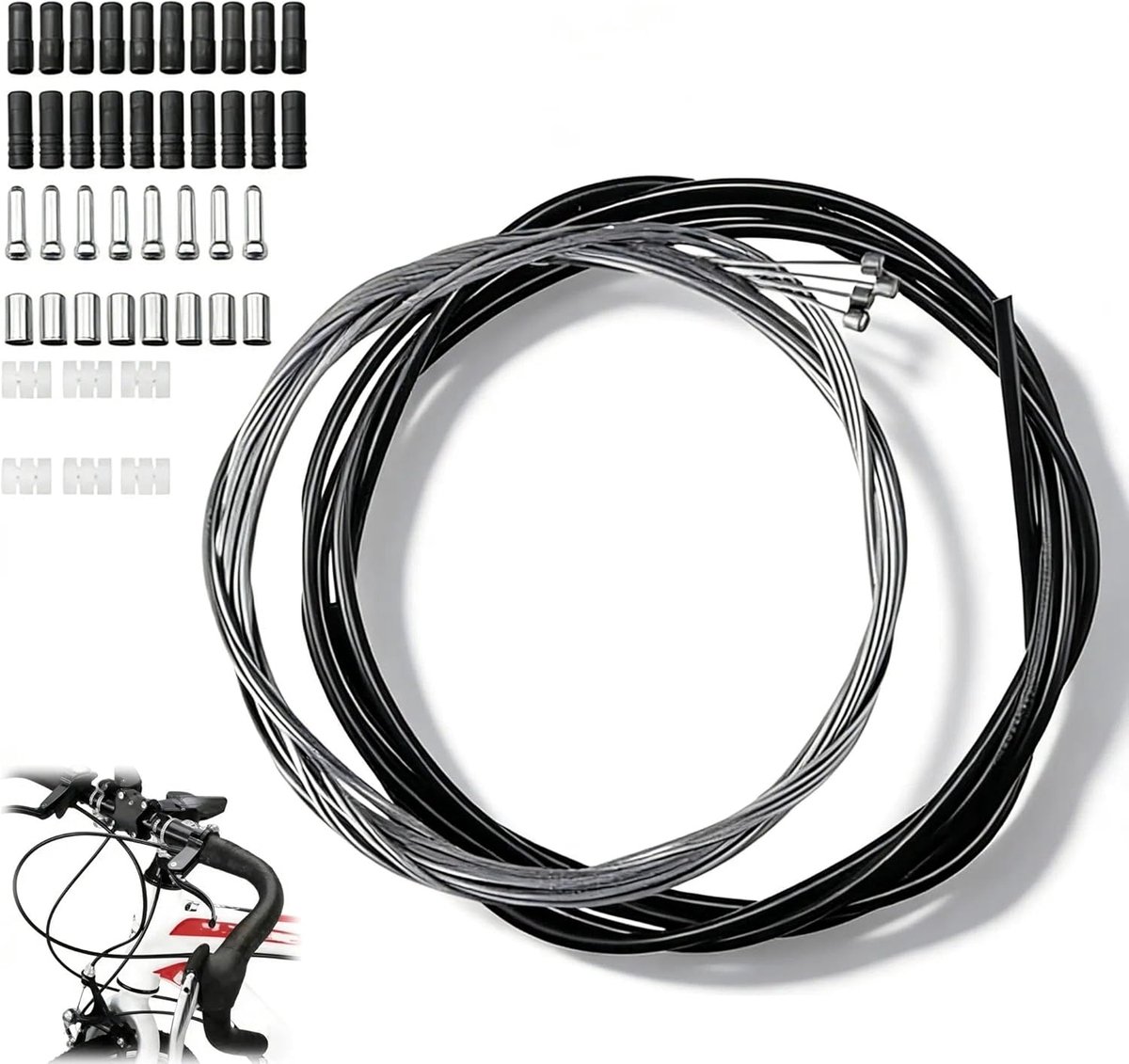 Remkabelset fiets 2,5m - inclusief eindkappen - voor racefietsen en andere types - complete accessoires - ShopVlot