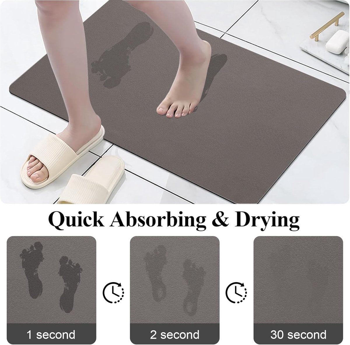 SnelShoppen - Diatomaceous Super Absorberende Badmat, Sneldrogende Microvezel Antislip Douchematt, Donker Beige, 60x150cm voor Badkamer en Douche