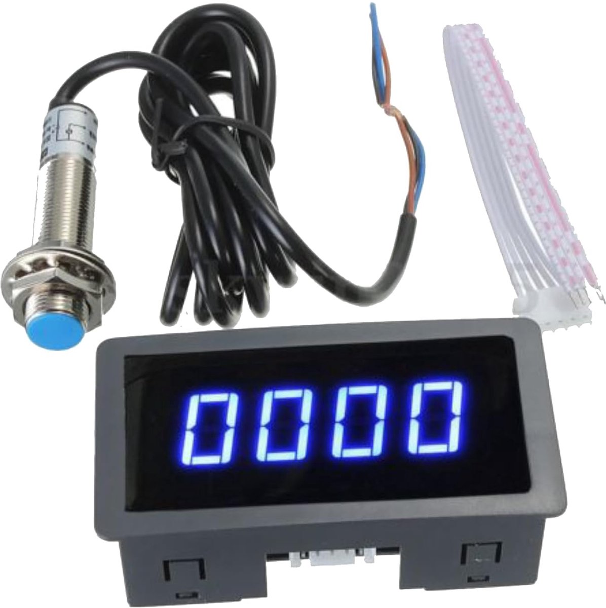 Digital 4 Digit LED Speedometer, Tachometer with Hall Proximity Sensor, NPN/PNP Input, Red/Blue Display, Range 10-9999 - ShopVlot