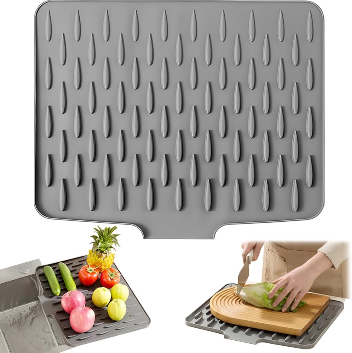 Silicone Draining Mat, Kitchen Draining Mat, Leakproof Silicone Worktop Protection, Heat-Resistant Non-Slip for - ShopVlot