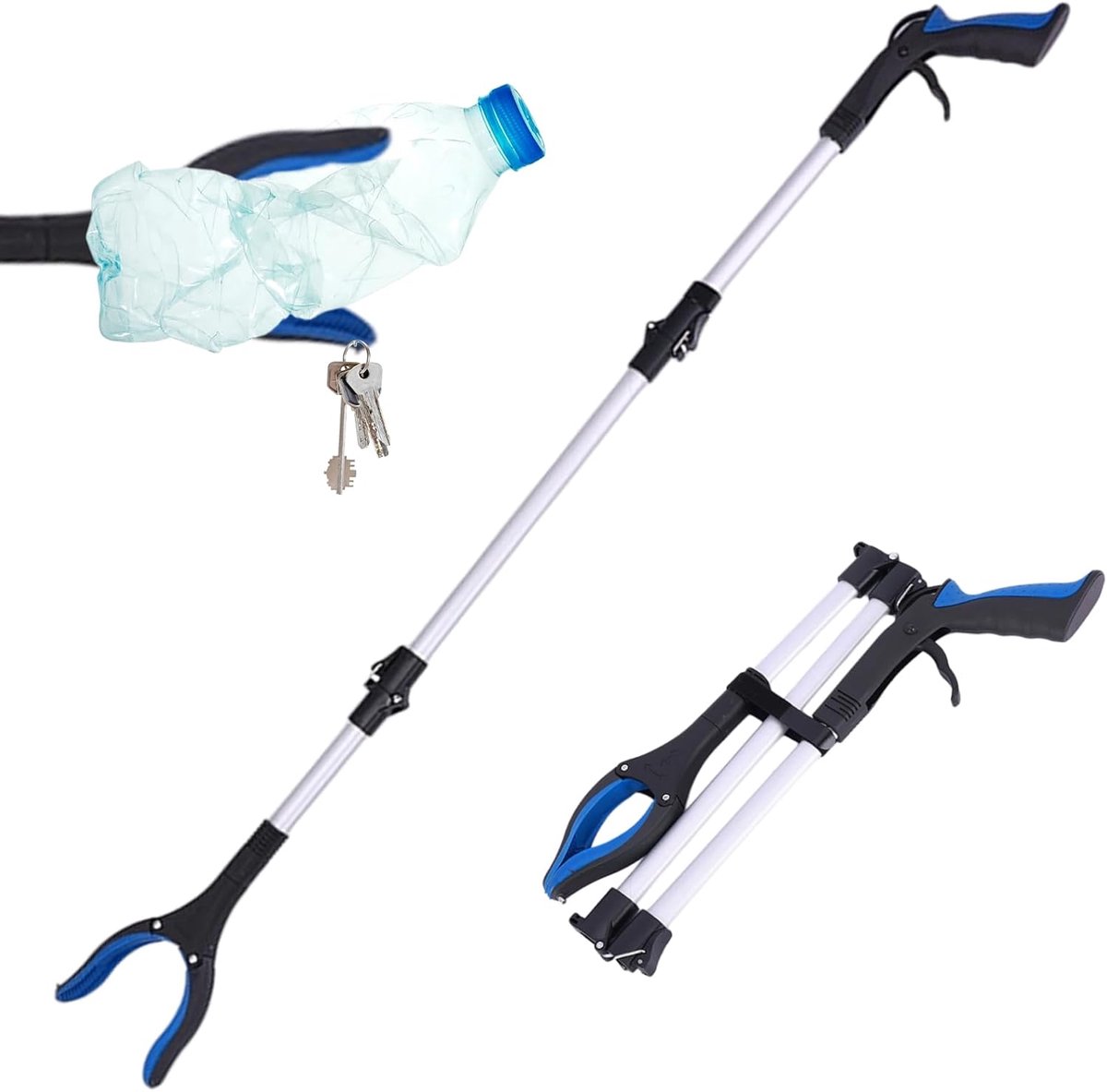 43 Inch Foldable Aluminium Gripping Pliers with Magnetic Tongs for Picking Up Without Bending, 360° Rotatable Waste - ShopVlot