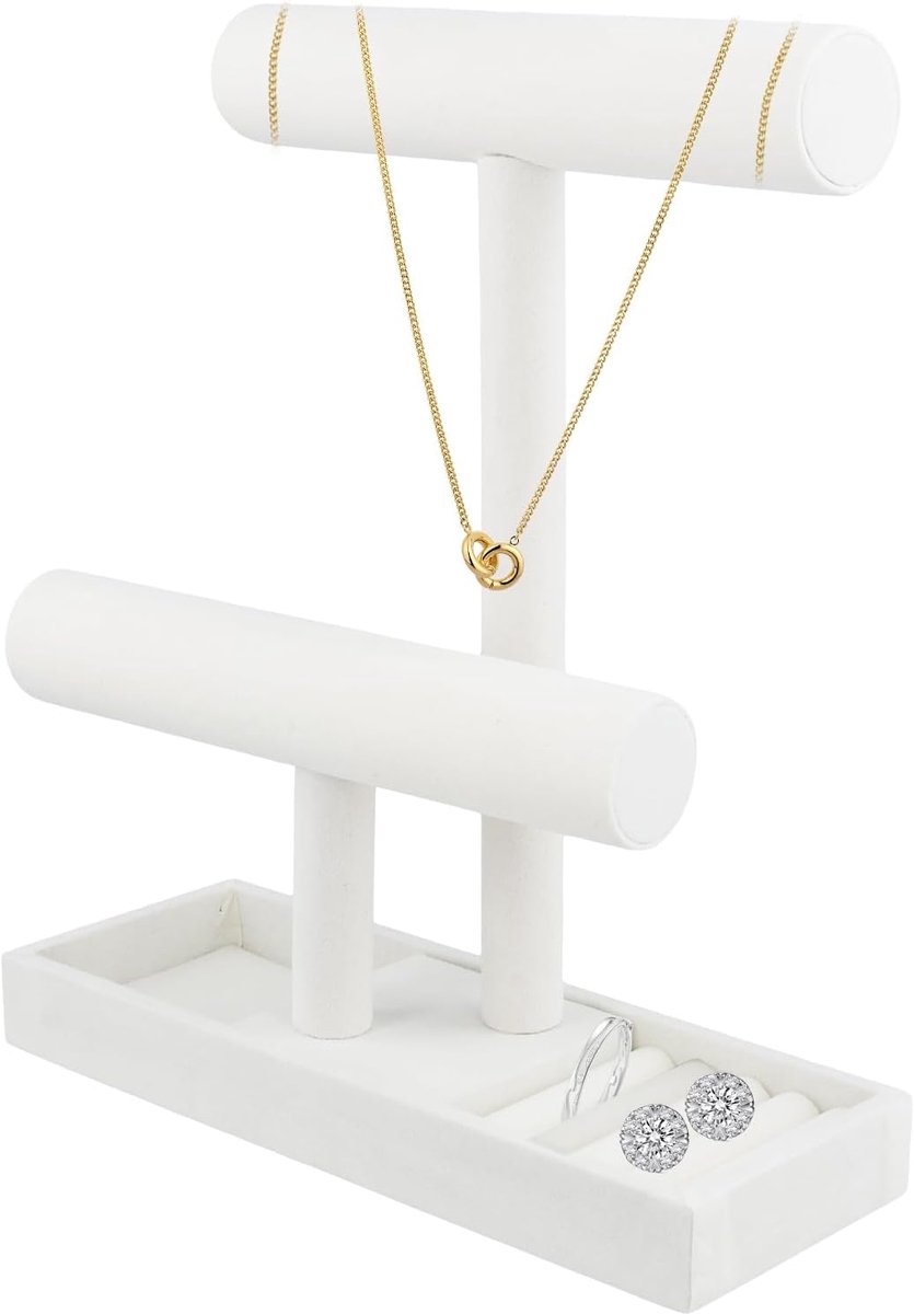 SnelShoppen - 2 Laags Sieradenhouder Sieradenstandaard Organiser voor Oorbellen, Armbanden, Kettingen en Ringen - Zacht Kunstleer - Elegante Sieradeno