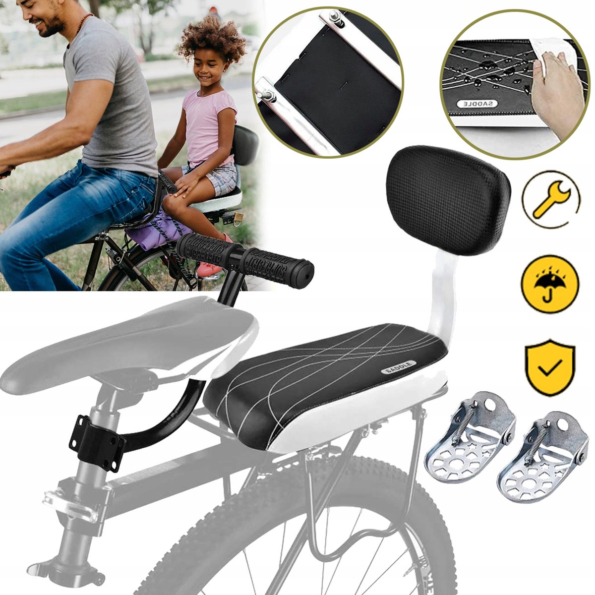 Fietsrugzadelkussen, Veiligheidsdragerset, Achterzitje Voor Kinderfiets, Zacht Kussen Van Pu-Leer