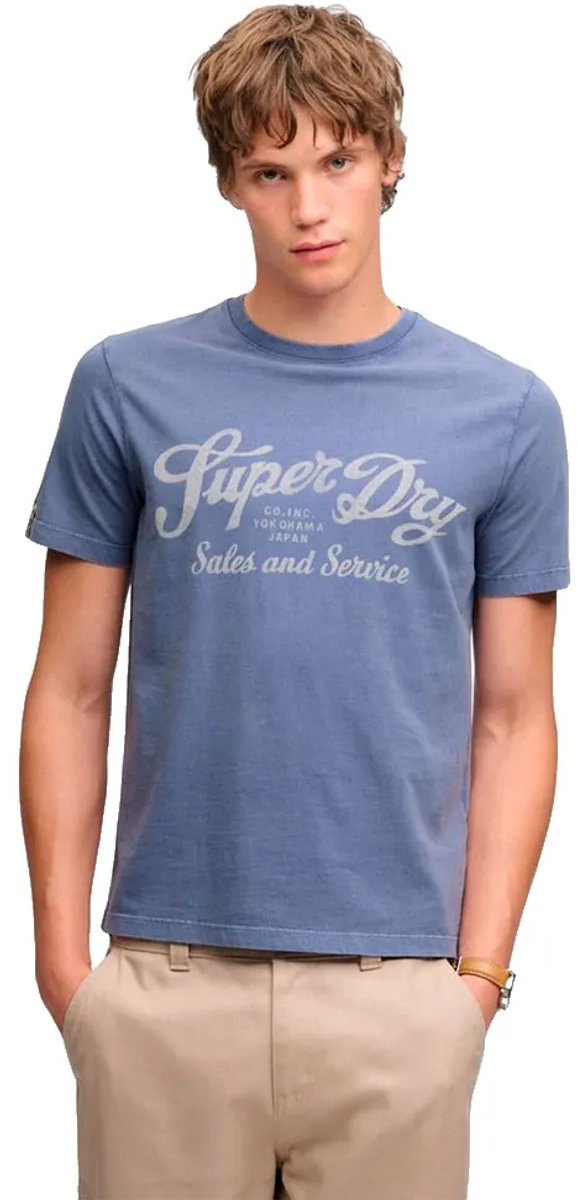 Superdry Script T-shirt Heren T-shirts Vintage Indigo