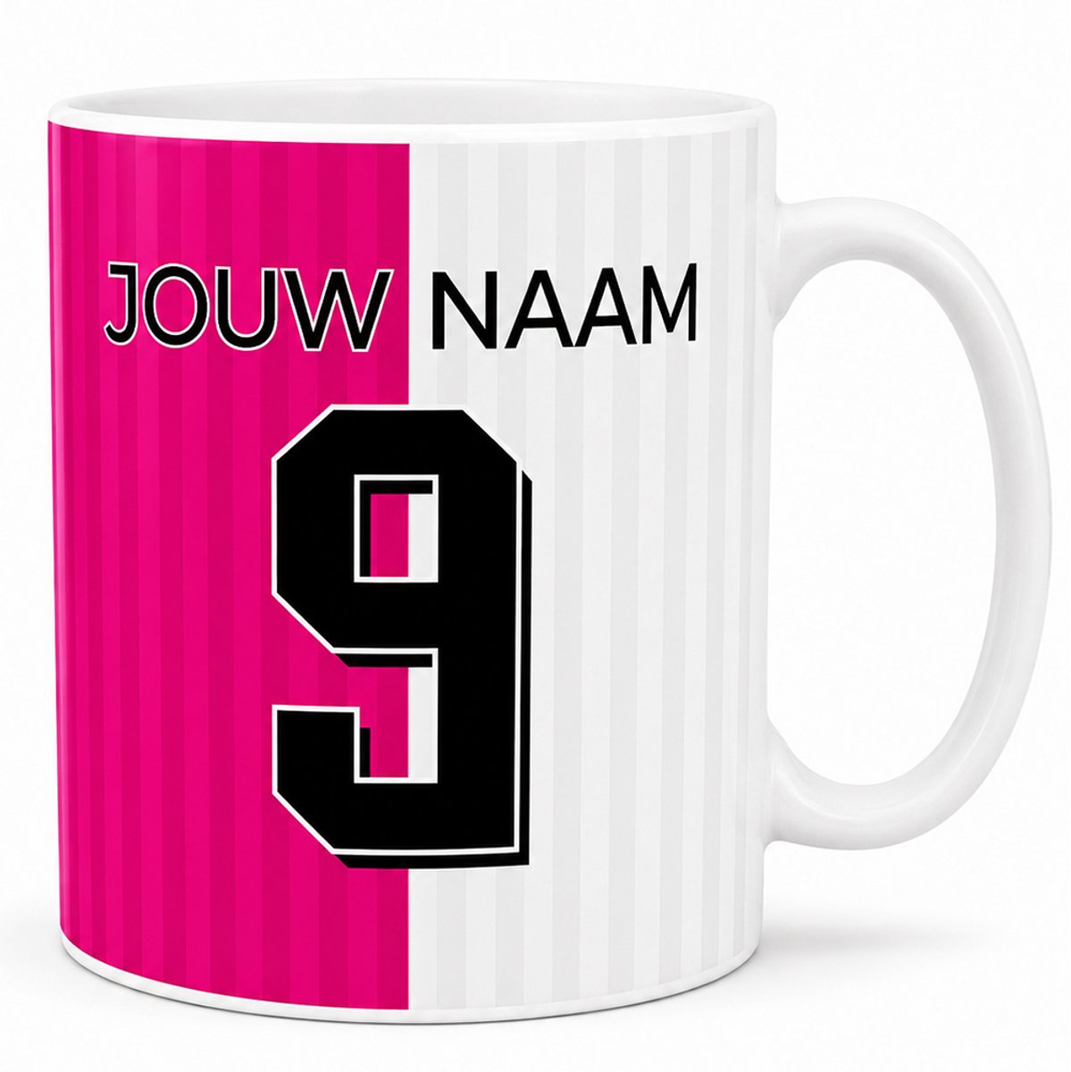 Voetbalmok Fan Collection – Kleur Roze – Gepersonaliseerde Mok met Naam en Rugnummer – Voetbal Mok – 325 ml