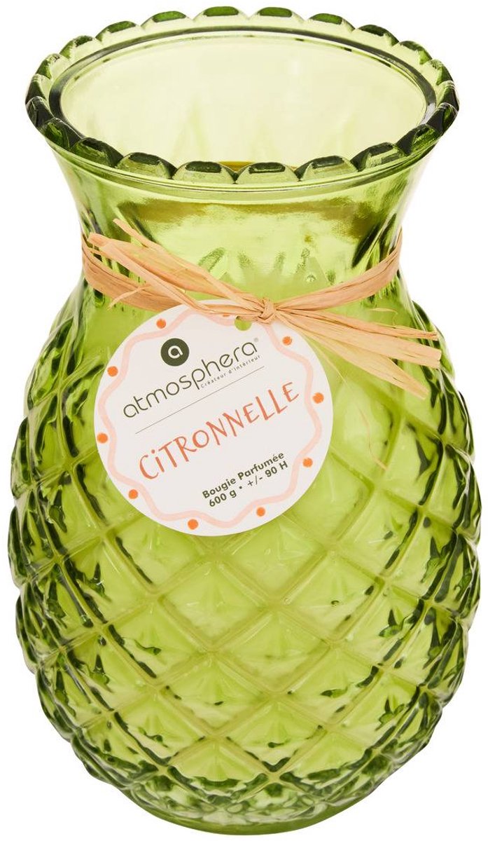 Geurkaars met citroengras, 600 g, in glazen ananaspotje FRUITY