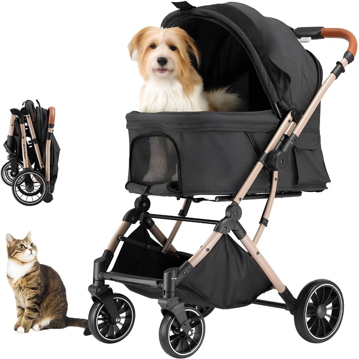 SP® Hondenbuggy - Hondenkar - Luxe Wandelwagen voor Huisdieren - Zwart - 30cm x 20cm x 100cm
