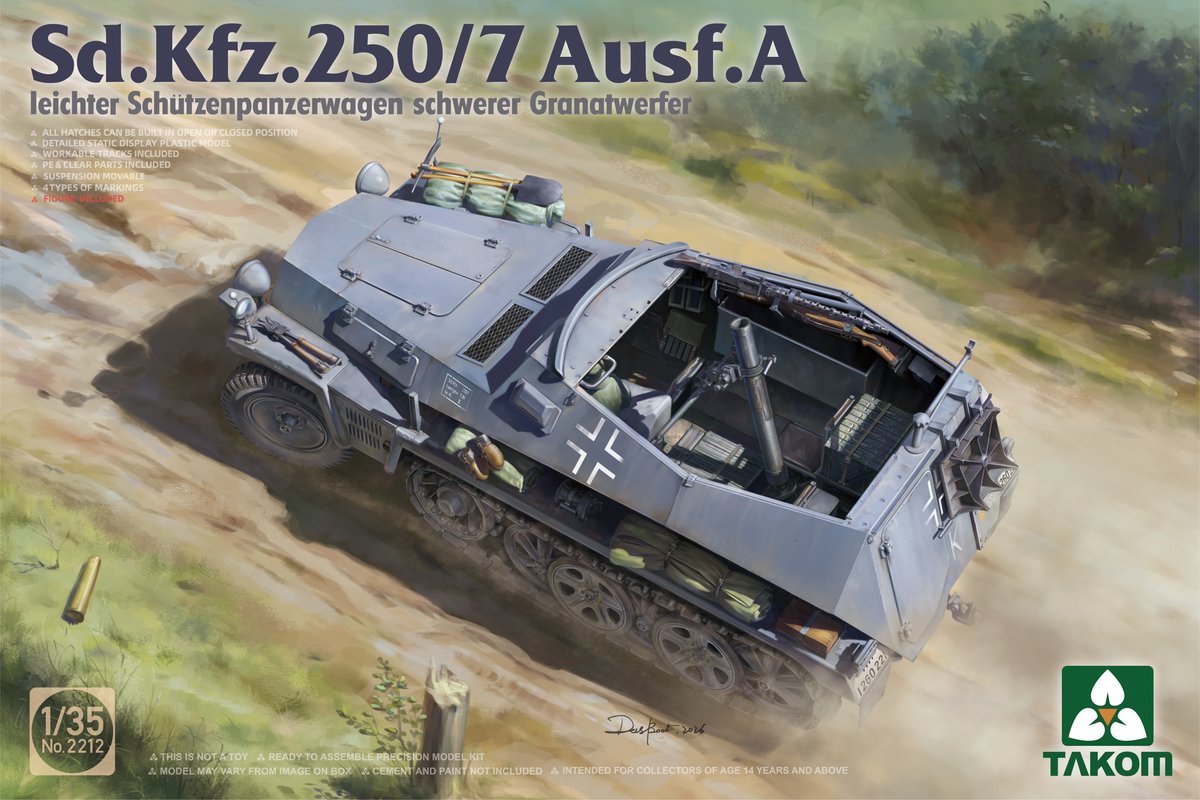 Takom Modelbouwpakket Militaire voertuigen - 2212 Sd.Kfz.250/7 Ausf.A Leichter Schützenpanzerwagen - Schwerer Granatwerfer - Duits Mortier Pantserinfanterievoertuig Plastic - 1:35 - Modelbouw