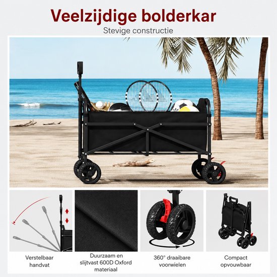 uJOY Bolderkar - Robuuste terreinwielen - Achterwielen met rem - Opvouwbaar ontwerp - Veelzijdig inzetbaar - Compact - Zwart — afbeelding 5