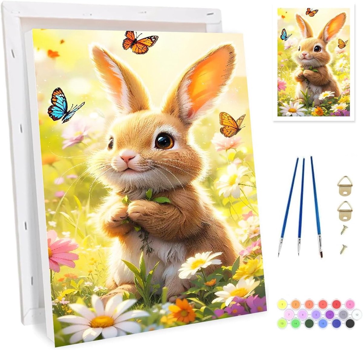 Pasen Konijn Schilderen op Nummer voor Volwassenen, DIY Canvas Kit voor Beginners, Creatieve Dieren Schilderkunst en Kleuren met Acryl en Olie
