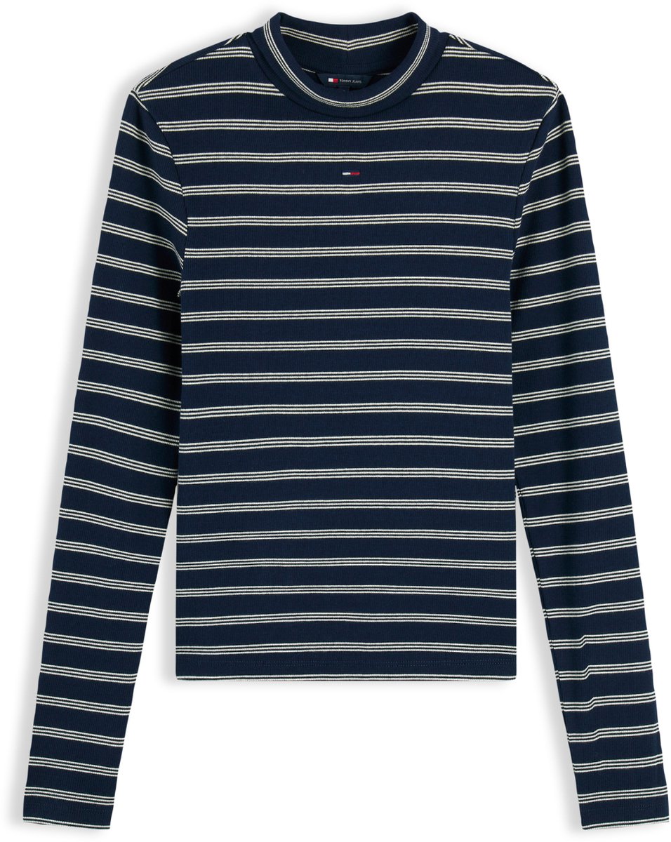 Tommy Jeans T-shirt Tjw Essential Mock Neck Dw0dw19830 0x5 Dark /day Lily Stripe Dames Blauw