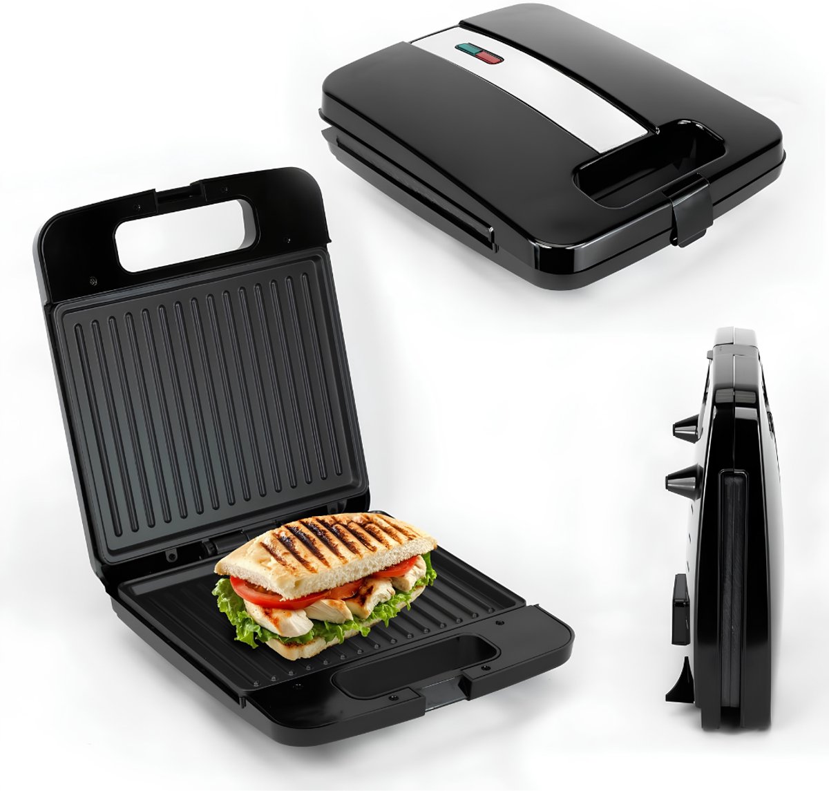 JCP® Tosti Ijzer - Tosti Apparaat - Compact Grill Apparaat - Zwart - 32cm x 11cm x 27cm