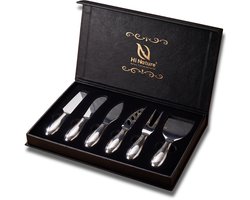 HI NATURE™ kaasmessen set van 6 - Kaasmesjes - kaasmes | Kaasmessenset voor alle kaassoorten - Smeermesje - Vaatwasserbestendig - RVS - Zilver