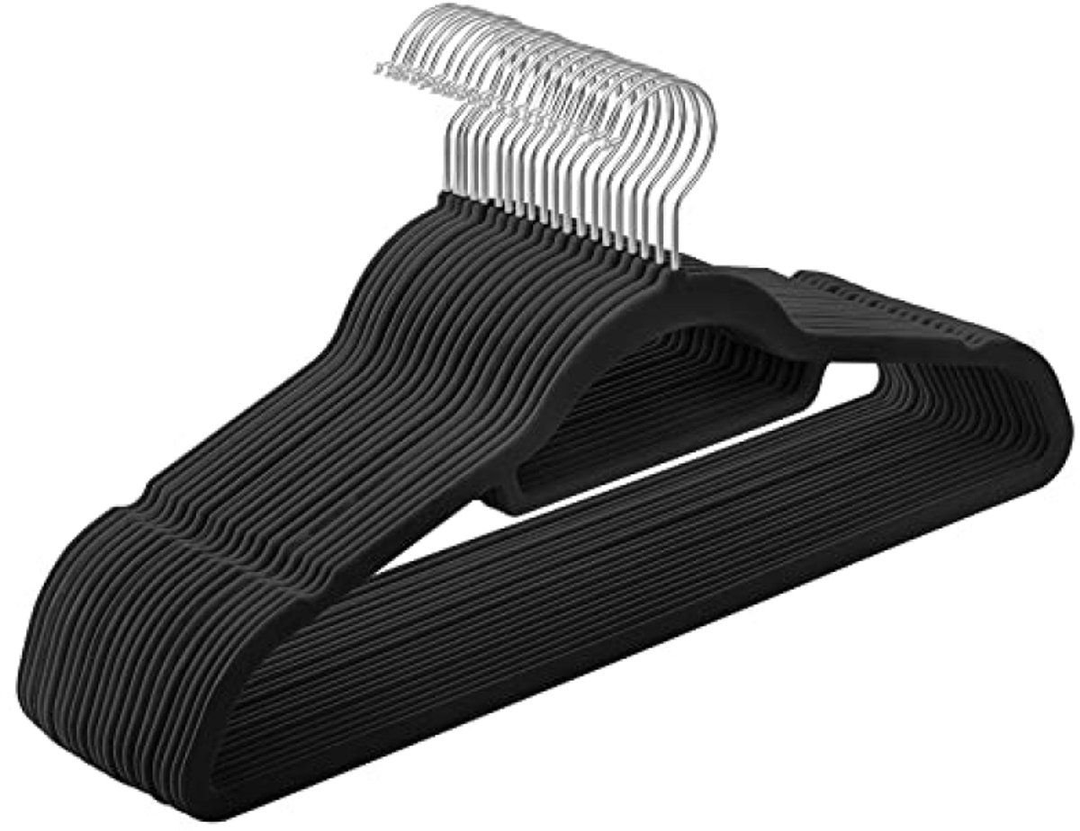 Huis Geluk Fluweel Kleerhangers 20 stuks - Antislip Kledinghanger met 360° Draaibare Haak - Zwart