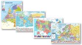 Poster set Wereldkaart - Nederland kaart - Europa kaart - Amerika kaart - Vier educatieve posters - Formaat 70 x 100 cm