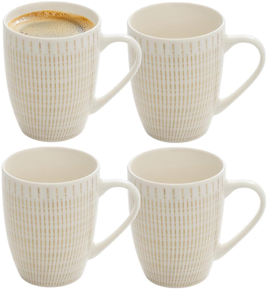 Secret de Gourmet koffie kopjes - Ancient Aswan - 4x stuks - wit/goud - 350 ml - mokken - keramiek - met stijlvol decoratie motief