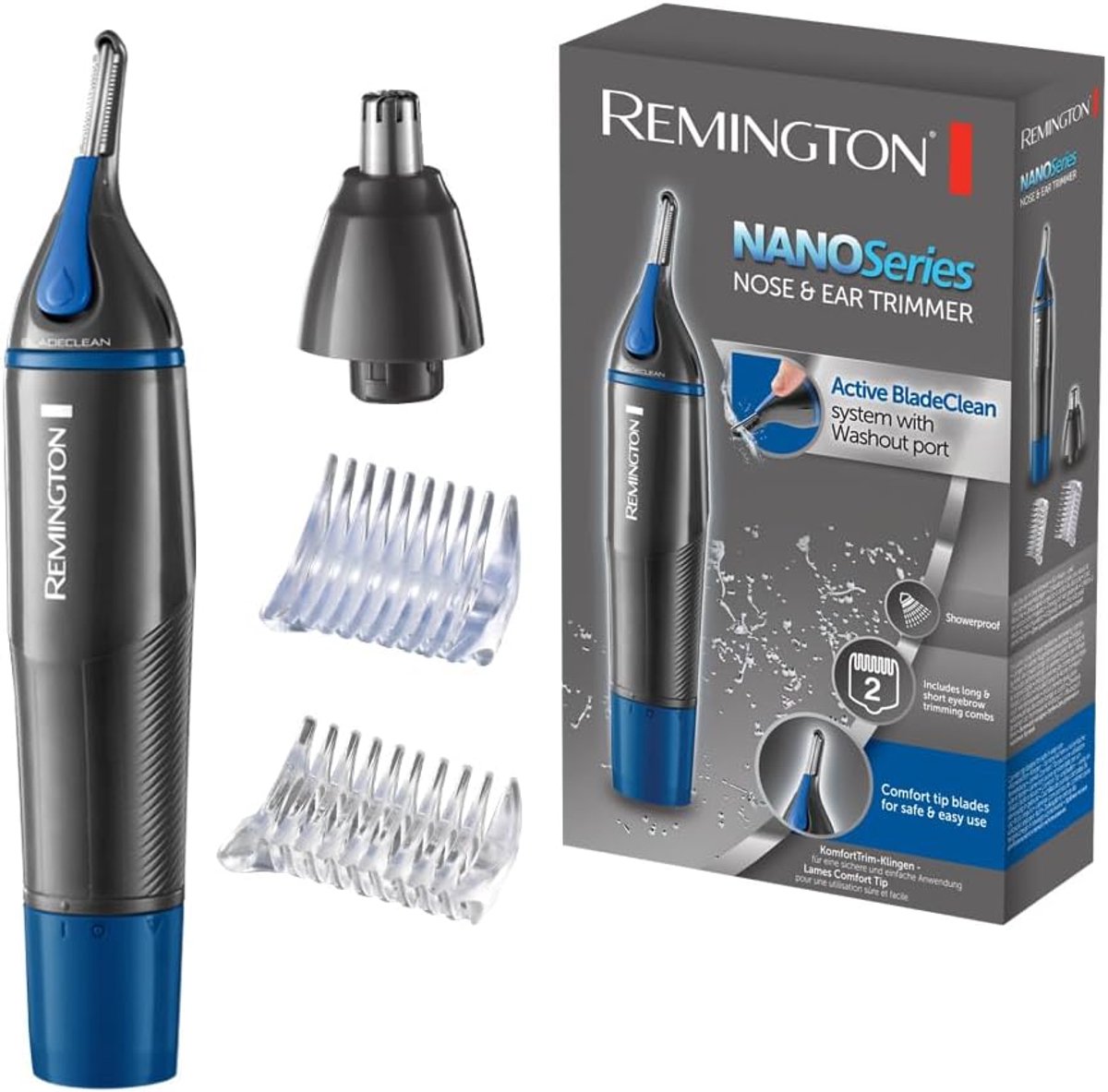 Neustrimmer Remington NE3850 – Antimicrobieel – Dubbelzijdige Kop – Wenkbrauwkam – Afspoelbaar – Zwart