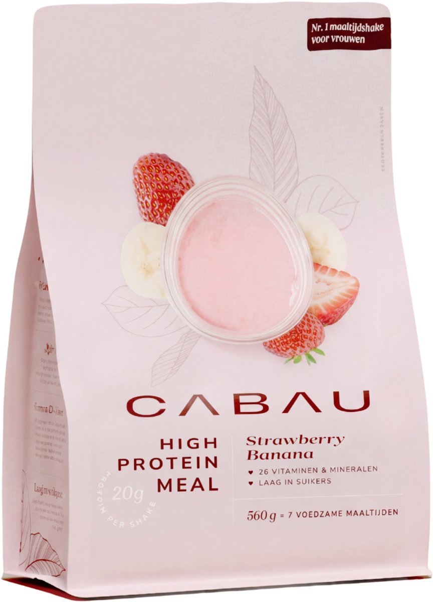 Cabau – High Protein Meal Plantaardig – Strawberry Yoghurt – Vegan Maaltijdshake met 21g Eiwit & 26 Vitamines en Mineralen – Eiwitrijke Shake voor Ontbijt, Lunch of Diner – Rijk aan Vezels – 560 Gram