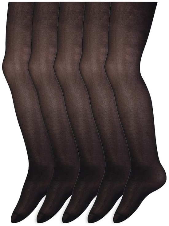 Zes paar zwarte, doorschijnende panty's, maat 140-152.