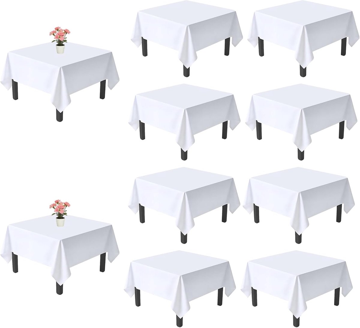 Tafelkleed - 10-delige Set Witte Vierkante Tafelkleed - Kreukvrij Polyester Wasbaar - Geschikt voor Feest Banket Bruiloft en Buffet - Wit - 137x137 cm - 10 Stuks