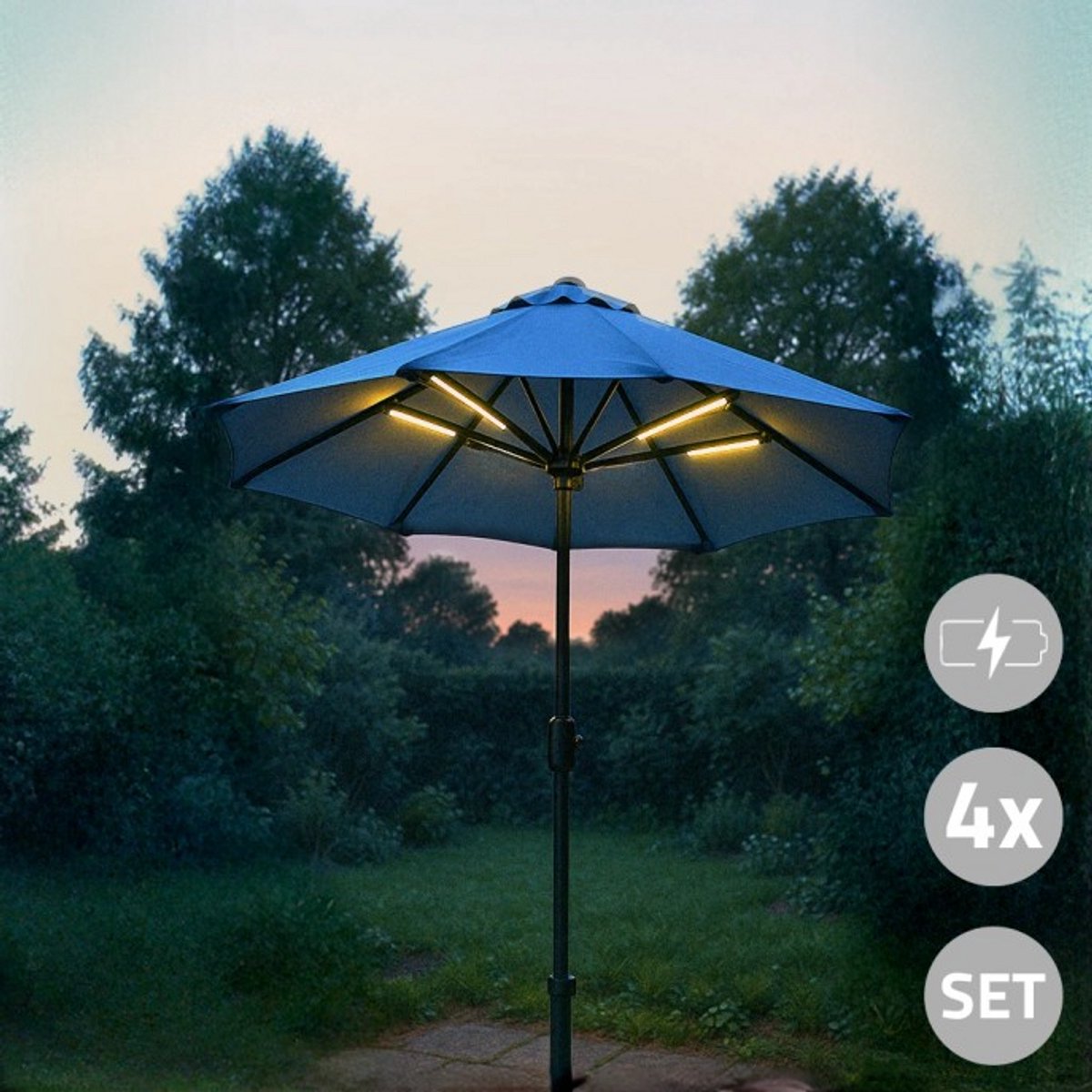 Parasolverlichting led strip set op batterij - 4 led strips - Parasol lamp - Warm wit licht
