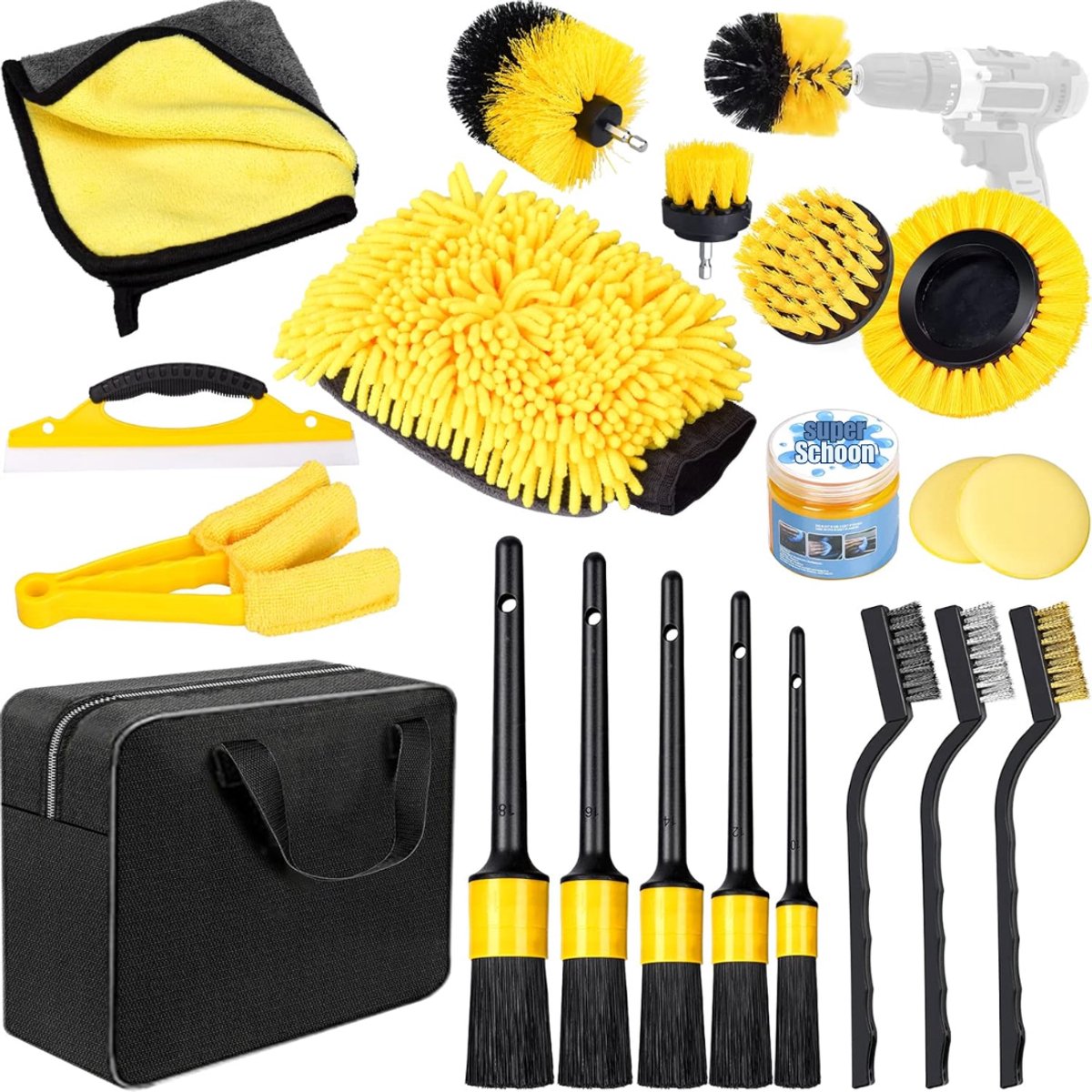 Ploutos® Autowasborstel - Auto Wasborstel - Autowasborstels - Auto Wassen - Geel - 31cm x 25cm x 12cm