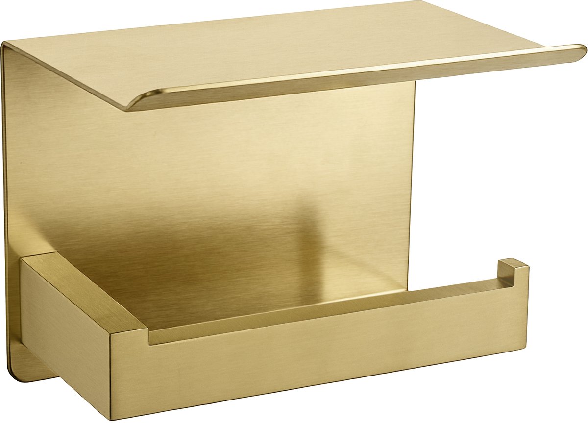 VDN Stainless wc rolhouder goud - Toiletrolhouder met plankje - Toiletpapier houder - RVS
