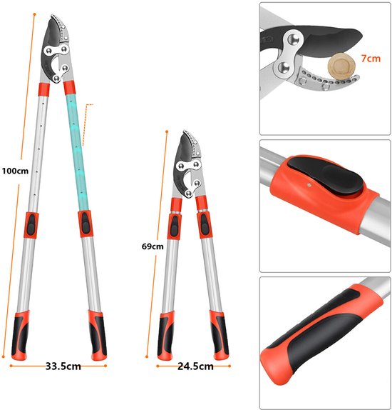Telescopische Snoeischaar - Zware Boomsnoeischaar - Takkensnijder Met Uitschuifbare Steel - Tuinaambeeldvlooien - SK5 Stalen Lemmet — afbeelding 3