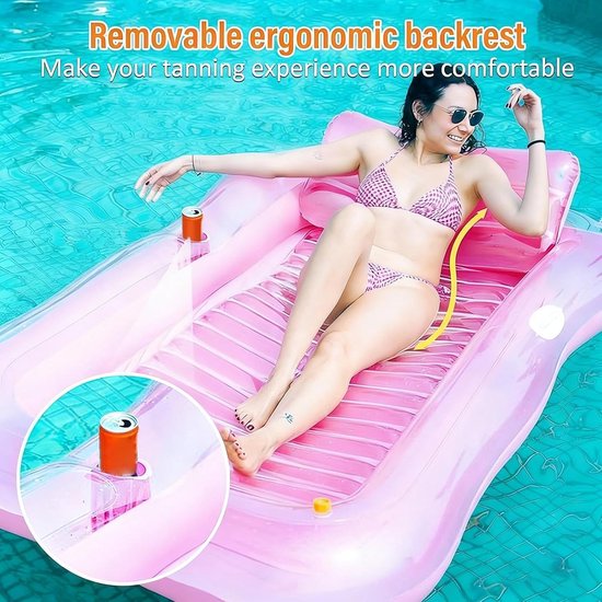 Opblaasbaar Zwembadvlot - Drijvend Loungebed - Water Ontspanning - Ingebouwde Watersproeier - 208x130cm - Roze — afbeelding 5